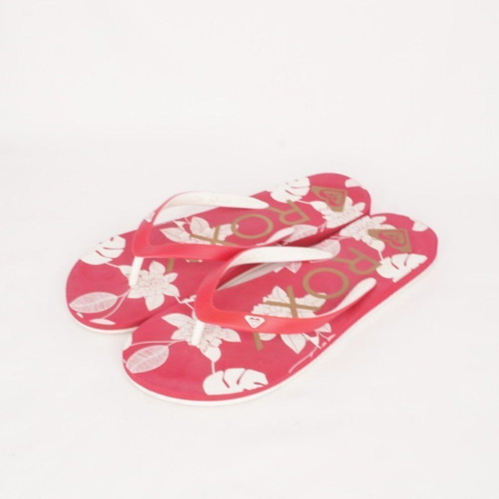 Roxy Red & White Hawaiian Floral Print Flip Flops - Picture 3 of 6